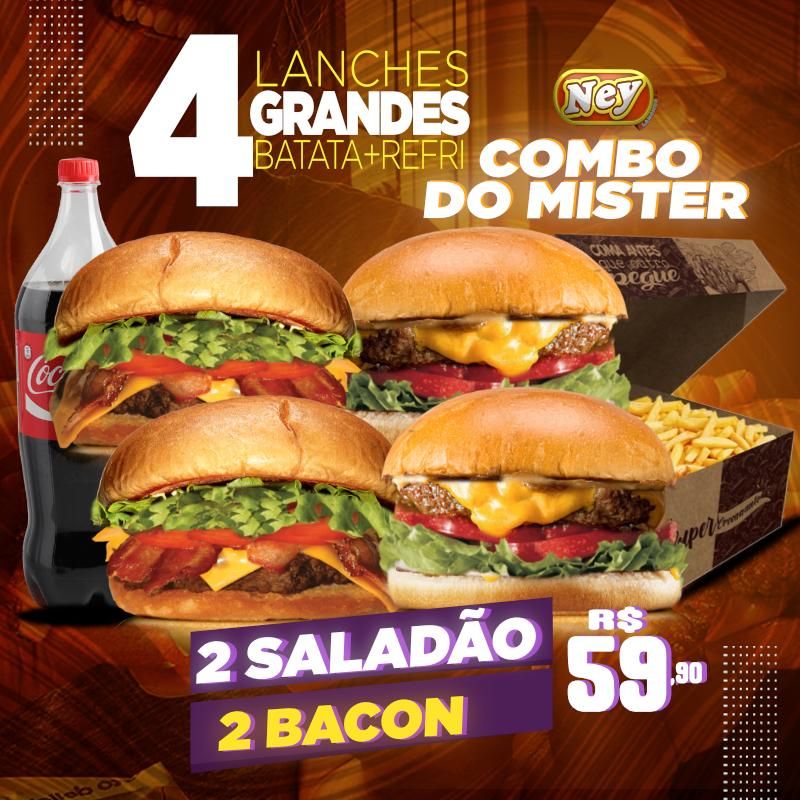 4 LANCHES GRANDES MAIS BATATAS 800 GRAMAS E UMA COCA DE 1 LITRO
